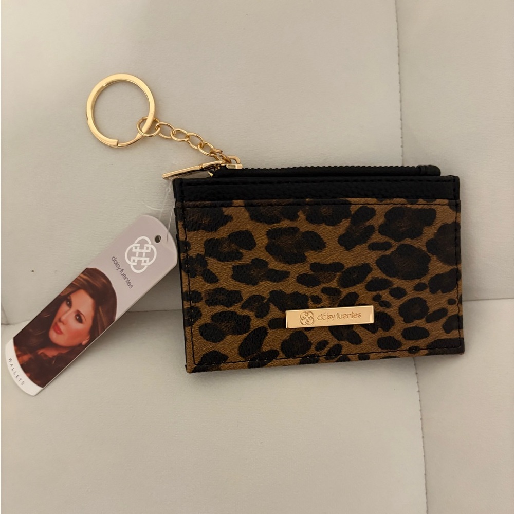 NWT Daisy Fuentes Leopard Print Card Holder - Black and Brown. Vegan Leather.